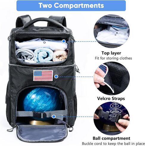 Bowling Ball Backpack for Single Ball with Bowling Ball Cup Stand & Polisher Bag, Bowling Ball Bag with Seperate Shoe Compartment - Bowling Bags for 1 Ball & Bowling Accessories for Men in Saudi Arabia