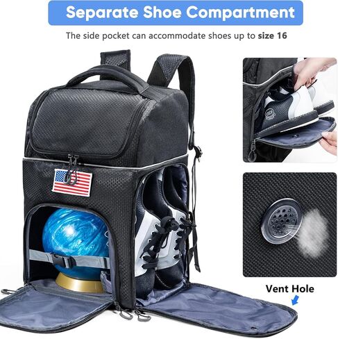 Bowling Ball Backpack for Single Ball with Bowling Ball Cup Stand & Polisher Bag, Bowling Ball Bag with Seperate Shoe Compartment - Bowling Bags for 1 Ball & Bowling Accessories for Men in Saudi Arabia