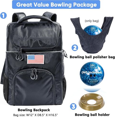 Bowling Ball Backpack for Single Ball with Bowling Ball Cup Stand & Polisher Bag, Bowling Ball Bag with Seperate Shoe Compartment - Bowling Bags for 1 Ball & Bowling Accessories for Men in Saudi Arabia