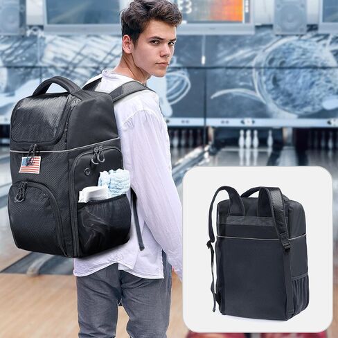 Bowling Ball Backpack for Single Ball with Bowling Ball Cup Stand & Polisher Bag, Bowling Ball Bag with Seperate Shoe Compartment - Bowling Bags for 1 Ball & Bowling Accessories for Men in Saudi Arabia
