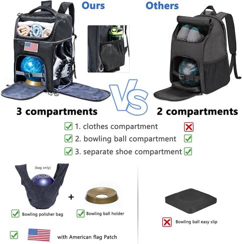 Bowling Ball Backpack for Single Ball with Bowling Ball Cup Stand & Polisher Bag, Bowling Ball Bag with Seperate Shoe Compartment - Bowling Bags for 1 Ball & Bowling Accessories for Men in Saudi Arabia