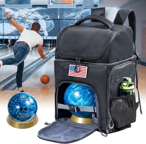 Bowling Ball Backpack for Single Ball with Bowling Ball Cup Stand & Polisher Bag, Bowling Ball Bag with Seperate Shoe Compartment - Bowling Bags for 1 Ball & Bowling Accessories for Men in Saudi Arabia