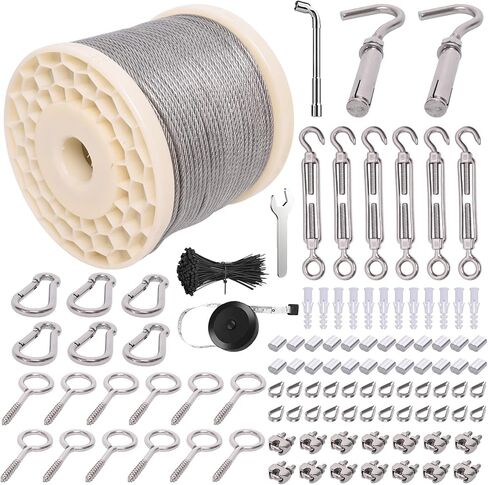 300FT 1/8" Wire Rope Kit, Vinyl Coated 304 Stainless Steel Wire Cable, 7x7 Strands 920LBS Breaking Strength, M5 Turnbuckle for Cable Wire, String Light Hanging Kit for Outdoor, Garden, Clothesline in Saudi Arabia