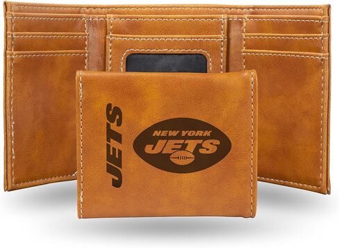محفظة Rico Industries NFL New York Jets محفورة بالليزر بنية ثلاثية الطي - إكسسوار للرجال in Saudi Arabia