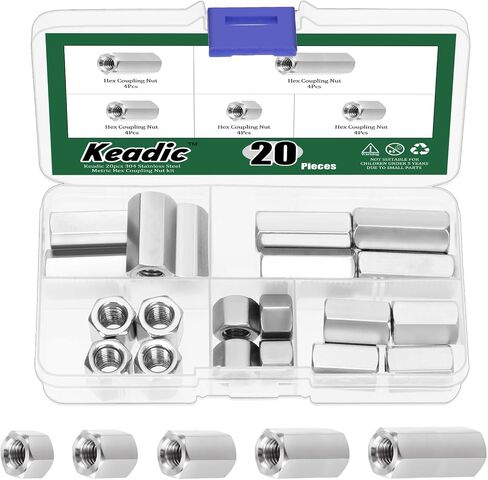 Keadic 24Pcs 304 Stainless Steel M6 Locknuts Assortment Kit, M6*10/15/20/25/30/40mm Rod Coupling Insert Lock Nuts for Indoor and Outdoor Use in Saudi Arabia