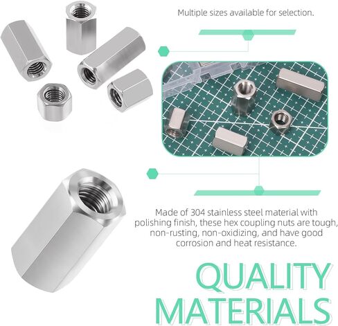 Keadic 24Pcs 304 Stainless Steel M6 Locknuts Assortment Kit, M6*10/15/20/25/30/40mm Rod Coupling Insert Lock Nuts for Indoor and Outdoor Use in Saudi Arabia