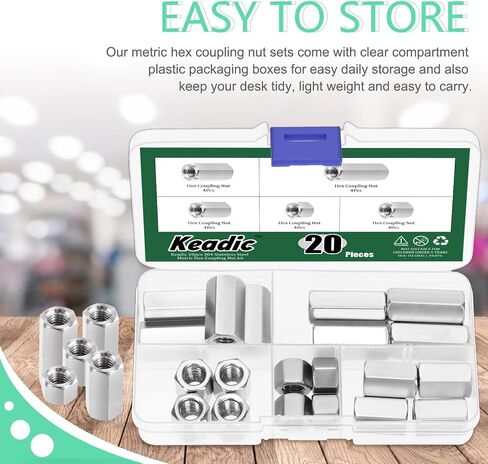 Keadic 24Pcs 304 Stainless Steel M6 Locknuts Assortment Kit, M6*10/15/20/25/30/40mm Rod Coupling Insert Lock Nuts for Indoor and Outdoor Use in Saudi Arabia