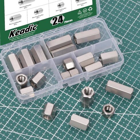 Keadic 24Pcs 304 Stainless Steel M6 Locknuts Assortment Kit, M6*10/15/20/25/30/40mm Rod Coupling Insert Lock Nuts for Indoor and Outdoor Use in Saudi Arabia
