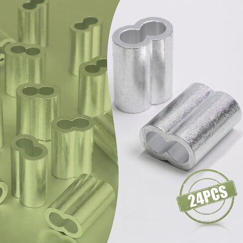 24pcs M6 Aluminum Cable Crimps, Crimping Loop Sleeve Wire Rope Sleeves, Metal Double Barrel Ferrules for Wire Rope End in Saudi Arabia