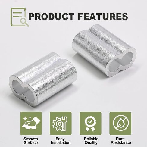 24pcs M6 Aluminum Cable Crimps, Crimping Loop Sleeve Wire Rope Sleeves, Metal Double Barrel Ferrules for Wire Rope End in Saudi Arabia