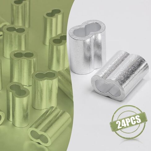 24pcs M6 Aluminum Cable Crimps, Crimping Loop Sleeve Wire Rope Sleeves, Metal Double Barrel Ferrules for Wire Rope End in Saudi Arabia