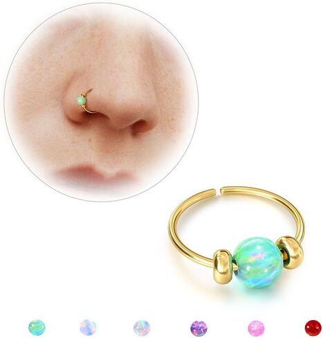 UBGICIG Opal Thin Nose Rings Hoops - 24G/20G 316L Surgical Steel Nose Piercing Jewelry Pink/Blue/White/Red/Purple 7mm Silver/Gold in Saudi Arabia