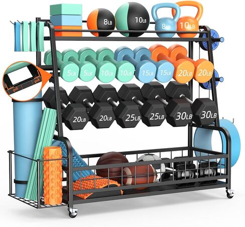 Upgraded XXL Dumbbell Rack Weight Stand - Bonvork Adjustable Weight Rack for Dumbbells, Home Gym Storage Rack With 3MM Thickened Angle Iron for Balls,Yoga Mat, Workout Equipment Organizer With Wheels in Saudi Arabia