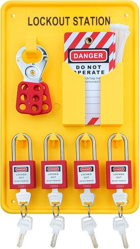 Lockout Tagout Station-4 Safety Padlocks, 1 Hasp, 8 Lockout Tags,10 Nylon Ties, Lockout Safety Supply for OSHA Compliance in Kuwait