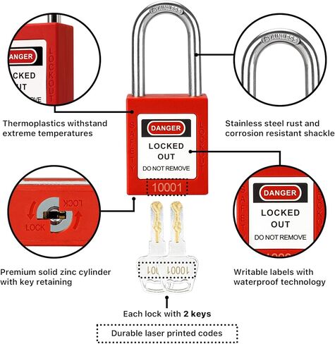 Lockout Tagout Station-4 Safety Padlocks, 1 Hasp, 8 Lockout Tags,10 Nylon Ties, Lockout Safety Supply for OSHA Compliance in Kuwait