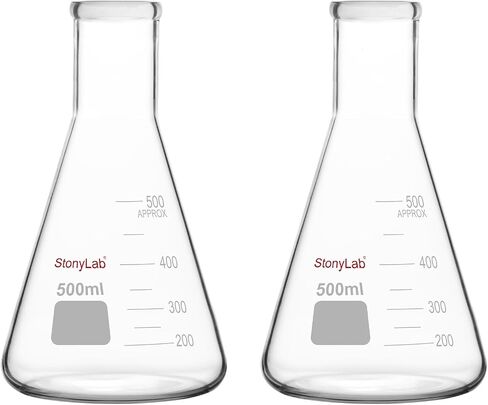 stonylab Erlenmeyer Flasks, 2 Pack 500 ml Narrow Mouth Heavy Wall Borosilicate Glass Erlenmeyer Flask Laboratory Glassware in Saudi Arabia