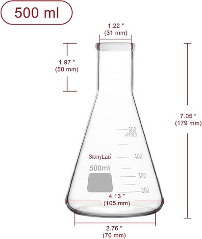 stonylab Erlenmeyer Flasks, 2 Pack 500 ml Narrow Mouth Heavy Wall Borosilicate Glass Erlenmeyer Flask Laboratory Glassware in Saudi Arabia