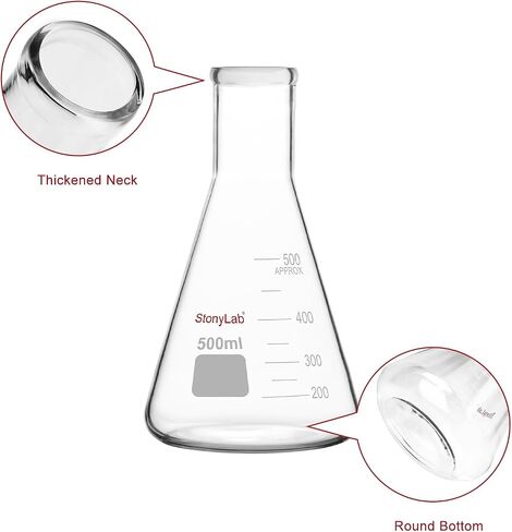 stonylab Erlenmeyer Flasks, 2 Pack 500 ml Narrow Mouth Heavy Wall Borosilicate Glass Erlenmeyer Flask Laboratory Glassware in Saudi Arabia