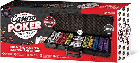 Casino Style Poker Chips Set with Aluminium Storage Case, Included Items - 1 Dealer Chip, 2 Playing Cards Deck, 5 Red Dice, Ideal Gifts for Poker Players (500 Numbered Chips - Black) in Saudi Arabia