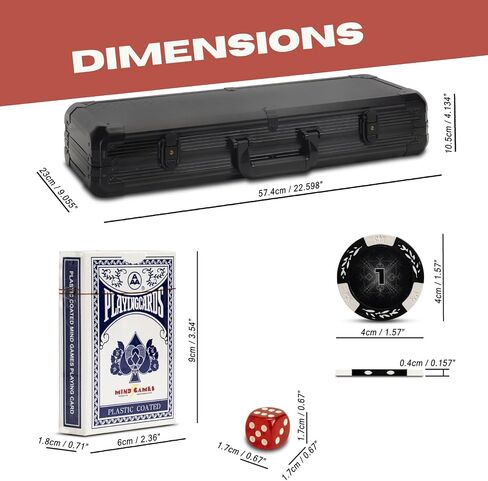 Casino Style Poker Chips Set with Aluminium Storage Case, Included Items - 1 Dealer Chip, 2 Playing Cards Deck, 5 Red Dice, Ideal Gifts for Poker Players (500 Numbered Chips - Black) in Saudi Arabia