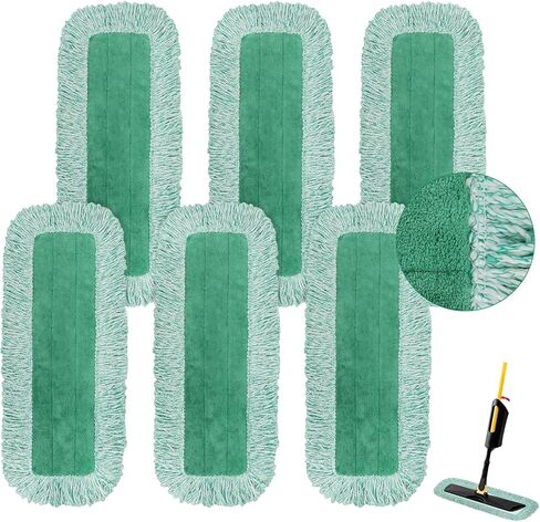 Commercial Products Dust Pad with Fringe for Rubbermaid 18" - 18 Inch Green Microfiber Dust Mop Refills Heavy-Duty Cleaning for Hardwood/Tile/Laminated Floors in Kitchen/Lobby/Office (6 Counts) in Kuwait