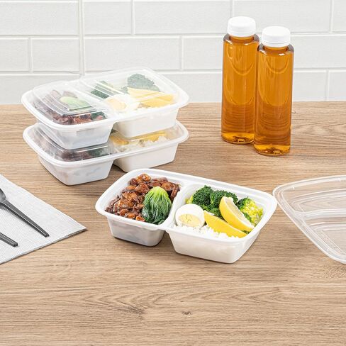 صناديق إخراج مقصورة Restaurantware Asporto سعة 32 أونصة، 50 حاوية إعداد وجبات قابلة للميكروويف - مقصورتين، مع أغطية بلاستيكية شفافة، حاويات طعام بلاستيكية سوداء، لا تحتوي على مادة BPA in Saudi Arabia