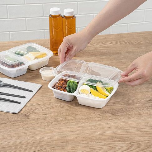 صناديق إخراج مقصورة Restaurantware Asporto سعة 32 أونصة، 50 حاوية إعداد وجبات قابلة للميكروويف - مقصورتين، مع أغطية بلاستيكية شفافة، حاويات طعام بلاستيكية سوداء، لا تحتوي على مادة BPA in Saudi Arabia