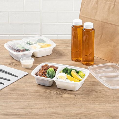 صناديق إخراج مقصورة Restaurantware Asporto سعة 32 أونصة، 50 حاوية إعداد وجبات قابلة للميكروويف - مقصورتين، مع أغطية بلاستيكية شفافة، حاويات طعام بلاستيكية سوداء، لا تحتوي على مادة BPA in Saudi Arabia