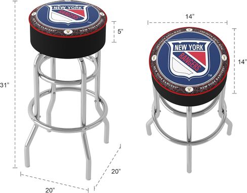 Trademark Global Bar Stool - New York Rangers Throwback Stool with Foam Padded Seat - Swivel Chair for Game Room, Garage, or Home Bar in Saudi Arabia