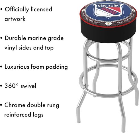 Trademark Global Bar Stool - New York Rangers Throwback Stool with Foam Padded Seat - Swivel Chair for Game Room, Garage, or Home Bar in Saudi Arabia