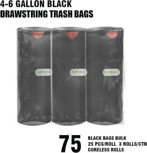 8-10 Gallon Trash Bags Drawstring, 300 Count Bulk, Black & Unscented Multi-purpose Garbage Bags for Business Home Bathroom Kitchen Commercial and Industrial in Saudi Arabia