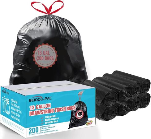 8-10 Gallon Trash Bags Drawstring, 300 Count Bulk, Black & Unscented Multi-purpose Garbage Bags for Business Home Bathroom Kitchen Commercial and Industrial in Saudi Arabia