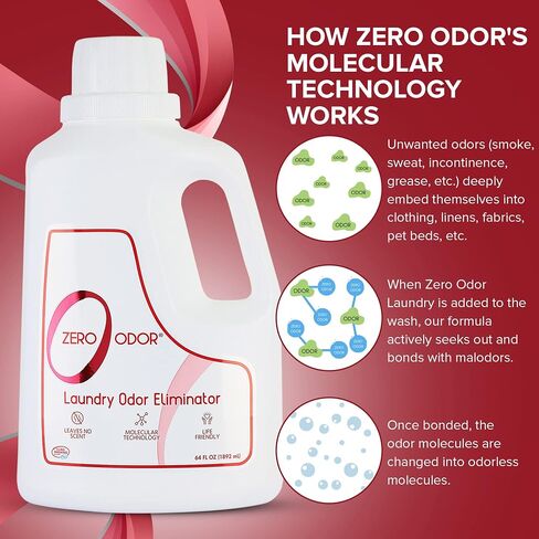 Zero Odor – Laundry Odor Eliminator - Permanently Eliminate laundry Odor – Patented Molecular Technology Best For Clothes, Towels & Linens, Shoes, Bags, Etc. - Smell Great Again, 16oz in Saudi Arabia