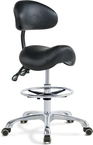 Grace&Grace Ergonomic Rolling Saddle Stool Chair with Wheels Adjustable Swivel Stool with Back and Footrest Heavy Duty for Esthetician, Artist, Dental, Medical, Spa, Salon, Cutting, Home Office in Saudi Arabia