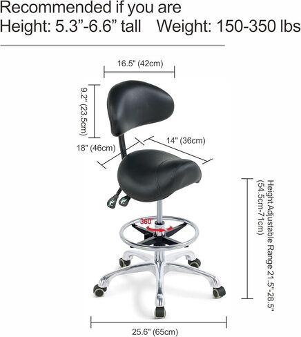 Grace&Grace Ergonomic Rolling Saddle Stool Chair with Wheels Adjustable Swivel Stool with Back and Footrest Heavy Duty for Esthetician, Artist, Dental, Medical, Spa, Salon, Cutting, Home Office in Saudi Arabia