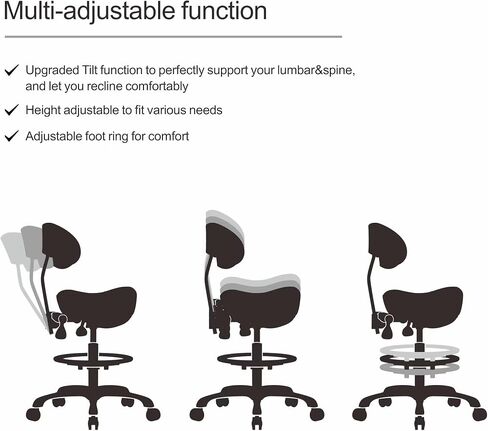 Grace&Grace Ergonomic Rolling Saddle Stool Chair with Wheels Adjustable Swivel Stool with Back and Footrest Heavy Duty for Esthetician, Artist, Dental, Medical, Spa, Salon, Cutting, Home Office in Saudi Arabia