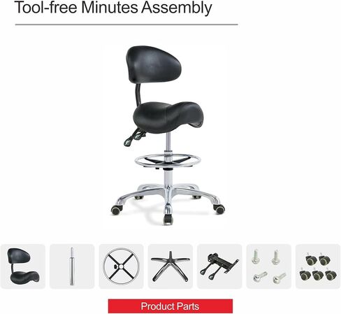 Grace&Grace Ergonomic Rolling Saddle Stool Chair with Wheels Adjustable Swivel Stool with Back and Footrest Heavy Duty for Esthetician, Artist, Dental, Medical, Spa, Salon, Cutting, Home Office in Saudi Arabia