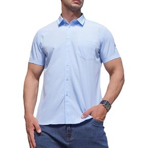 ZUEVI Men's Dress Shirts Stretch Button Down Shirt Short Sleeve Business Casual Shirt for Men with Pocket