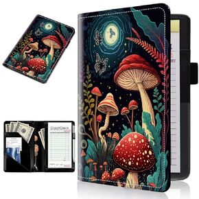 Server Books for Waitress Leather Waitress Book Server with Zipper Money Pocket Cute Mushroom Moon Pattern Design Serving Book Guest Check Book Holder Fits Server Apron