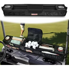 Aeropeak Foldable Golf Cart Front Storage Basket, No Drilling Multi-Compartment Organizer with Replaceable Patch, 1680D Oxford Insulated Cup Holders Compatible with EZGO/Club Car/Yamaha/Drive ect