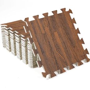 Wood Grain Floor Foam Mats with Border, Wood Printed Interlocking Foam Tiles Anti Fatigue Flooring Mat(24 x 24 Inch, Gray)