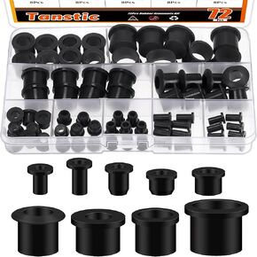 Tanstic 72Pcs Black Rubber Grommet Top Hat Rubber Grommet Rubber Grommet Assortment Kit for Wiring, Irrigation Systems, Automotive, Firewall