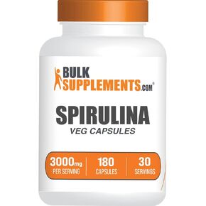 BulkSupplements.com Spirulina Capsules - Green Superfood Supplement, Spirulina 3000mg, Spirulina Supplement - Vegan, 6 Capsules per Serving, 180 Veg Capsules (Pack of 1)