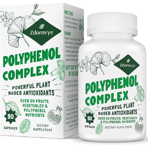 20-in-1 Polyphenols Supplement Over 20 Fruits, Vegetables & Polyphenols, Powerful Antioxidants, Quercetin, Resveratrol, Turmeric, Green Tea, Polyphenols for Age Defense, Energy & Immune, 180 Capsules