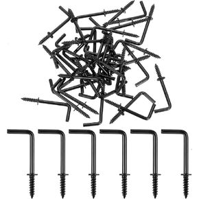 Teaaha 40 Pack L Hooks 1 Inch Small Black Wall Hooks Vintage L Shape Screw in Hooks, 7 Shape Right Angle Medal Hanging Square Bend Hooks for Jewelry and Home Organization