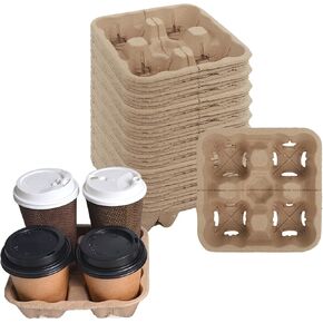 Nsmykhg Disposable Coffee Tray,60 Pack 4 Cup Carriers Drink Holders For Takeout No Spill Cup Holders To Go Drink Holder, Takeout Drink Tray, Ideal for Coffee Shops, Personal Use, 8.5x1.81x8.5 inches