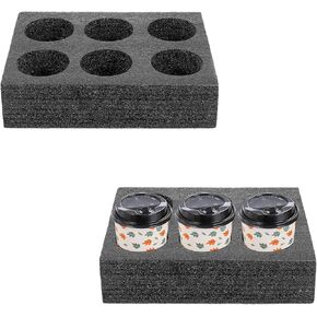 2PCS 6 Cups Takeout Cup Holders Foam Multiple Holes Cup Holder Coffee Drink Carrier Trays Cup Carriers for Drink Coffee Cups Holder Drink Carrier for Delivery for Hot Cold Drinks,11.8 x 7.9 x 2.6 Inch