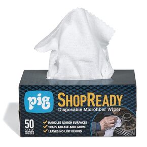 PIG ShopReady Microfiber Wipers| Durable Lint-Free Microfiber Rags | 50 per box | 12" W x 12" L | White | PM50808-WH