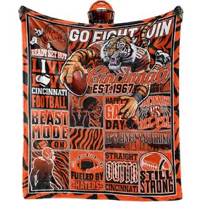 Cincinnati Gifts for Men Women, Cincinnati Football Fans Flannel Blanket, Cincinnati Gifts Ideas for Men Women Boys Kids Throw Blanket 60"x50"