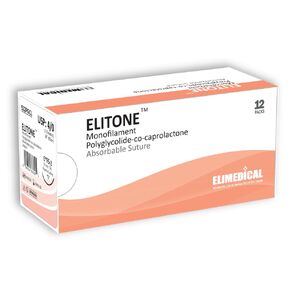 ELITONE Suture with Reverse Cut Needle, 12 Pack. Sutures for Surgical Wound Training Students, Practice and Educational Use. Polycaprolactone Absorbable Material 4/0 PGCL, 36", FS2, Violet 922PGCL